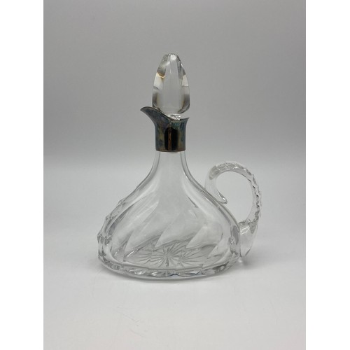 543 - COMPRESSED FLUTED CLARET JUG WITH STERLING SILVER COLLAR