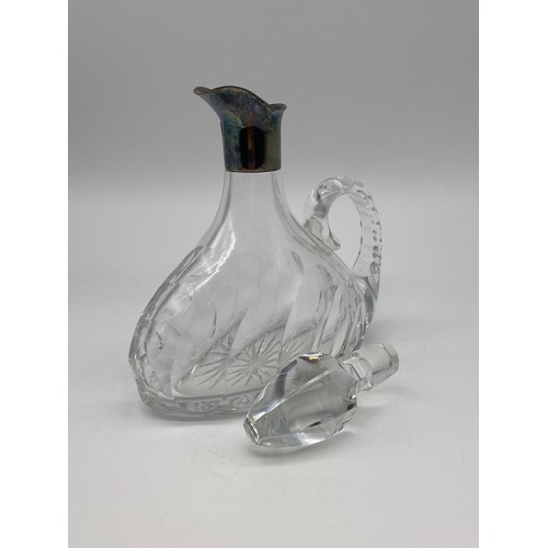 543 - COMPRESSED FLUTED CLARET JUG WITH STERLING SILVER COLLAR