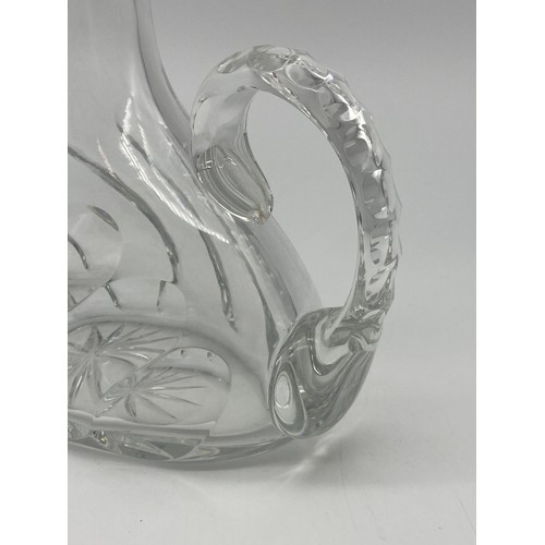 543 - COMPRESSED FLUTED CLARET JUG WITH STERLING SILVER COLLAR