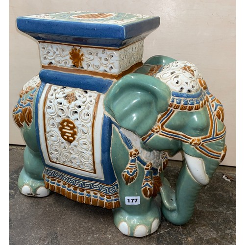 177 - POTTERY CAPRISONED ELEPHANT GARDEN STOOL