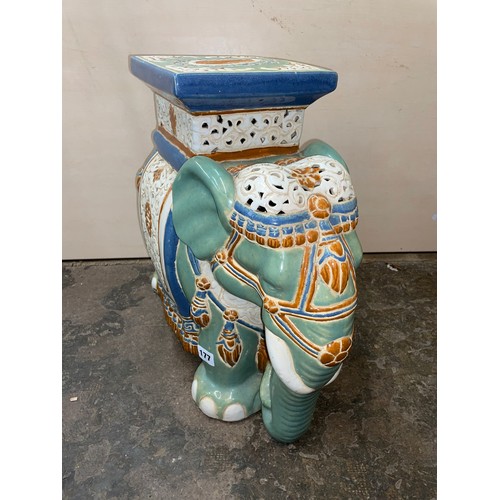 177 - POTTERY CAPRISONED ELEPHANT GARDEN STOOL