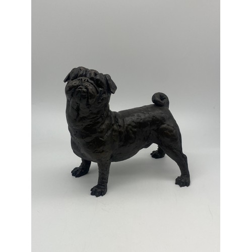 522 - BRONZE PATINATED MODEL OF A PUG DOG SIGNED GRANT