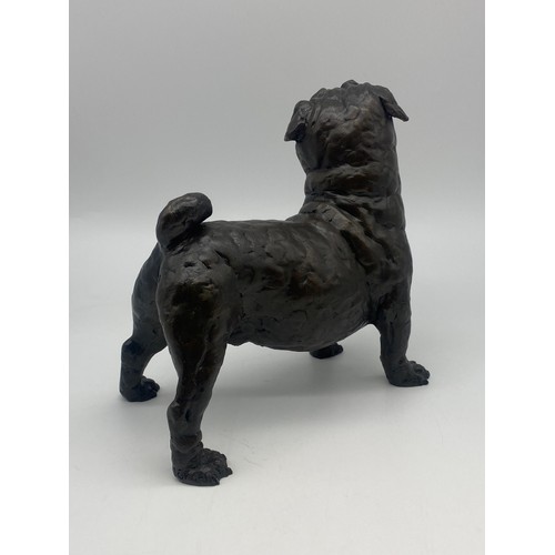 522 - BRONZE PATINATED MODEL OF A PUG DOG SIGNED GRANT