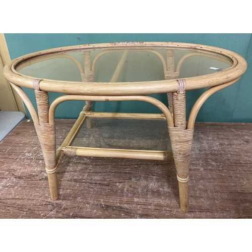 178 - BAMBOO OVAL GLASS TOP TABLE