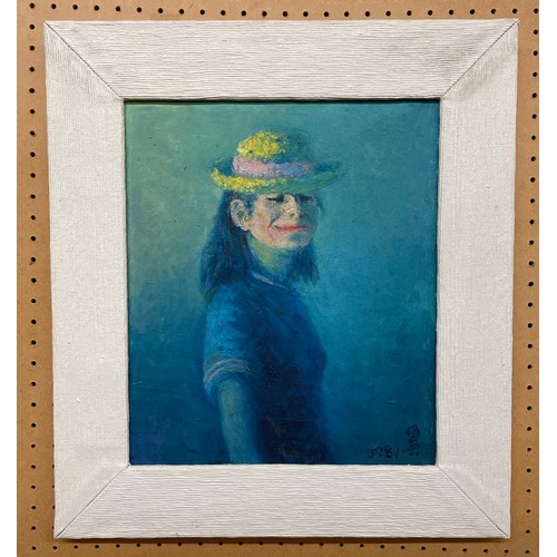 221 - POSSIBLY NG WINGUPO OILS ON BOARD PORTRAIT OF A GIRL IN STRAW HAT SIGNED AND DATED 1981