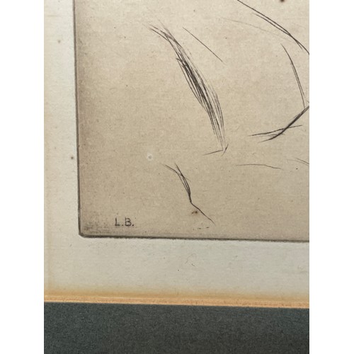 216 - FEMALE FIGURAL PRINT OF AN ETCHING MONOGRAMMED LB SIGNED IN PENCIL LEWIS