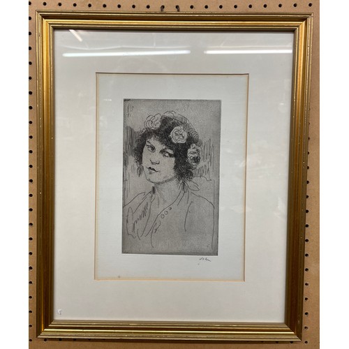 219 - AUGUSTUS JOHN WELSH (1878-1961) ENTITLED THE FLOWERED TOQUE ETCHING SIGNED IN PENCIL IN GILT FRAME