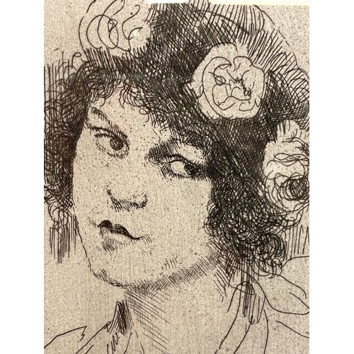 219 - AUGUSTUS JOHN WELSH (1878-1961) ENTITLED THE FLOWERED TOQUE ETCHING SIGNED IN PENCIL IN GILT FRAME