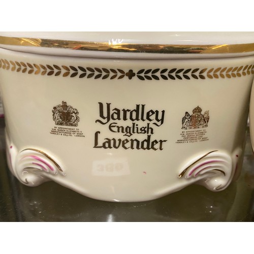 389 - YARDLEY ENGLISH LAVENDER FIGURAL SOAP DISHES AND STORAGE CANISTERS