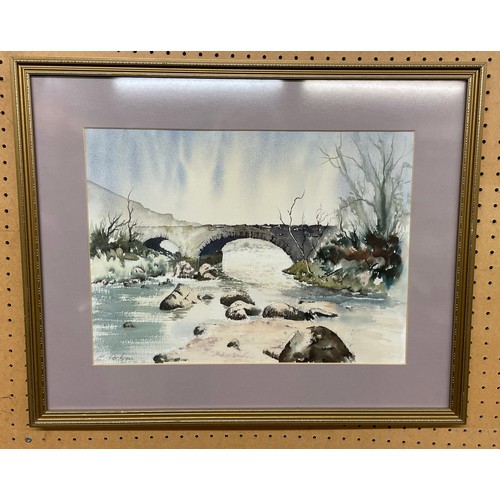 220 - E COCKRAN WATERCOLOUR OF A BRIDGE LANDSCAPE