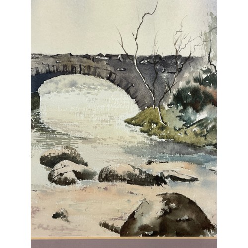 220 - E COCKRAN WATERCOLOUR OF A BRIDGE LANDSCAPE