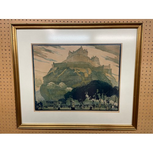 224 - E.A. VERPILLEUX (1888 -1964) WOOD BLOCK PRINT OF EDINBURGH CASTLE SIGNED PENCIL 1913