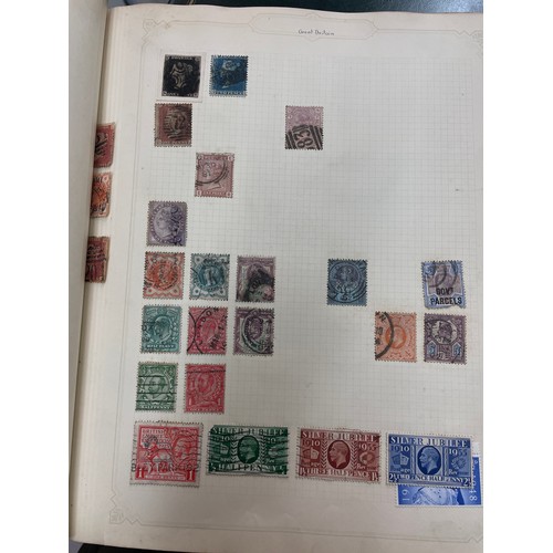 672 - SIMPLEX STAMP ALBUM INCLUDING PENNY BLACK 2 PENNY BLUE, AND OTHER VICTORIAN AND LATER STAMPS