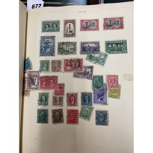 672 - SIMPLEX STAMP ALBUM INCLUDING PENNY BLACK 2 PENNY BLUE, AND OTHER VICTORIAN AND LATER STAMPS