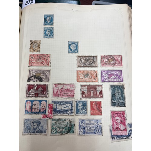 672 - SIMPLEX STAMP ALBUM INCLUDING PENNY BLACK 2 PENNY BLUE, AND OTHER VICTORIAN AND LATER STAMPS