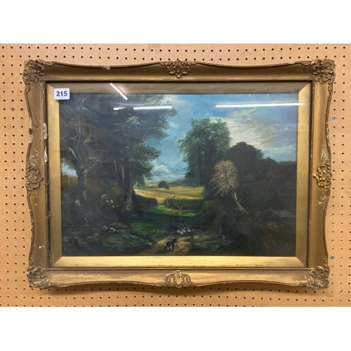 215 - F WESTON OILS ON CANVAS RURAL LANDSCAPE WITH FIGURES