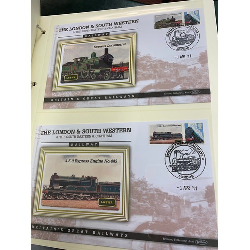 677 - FIVE A4 BINDERS BENHAM GREAT NAMED TRAINS OF BRITAIN STAMP COVERS