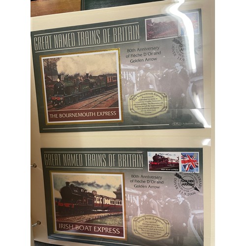 677 - FIVE A4 BINDERS BENHAM GREAT NAMED TRAINS OF BRITAIN STAMP COVERS