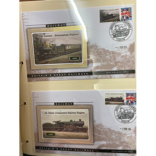 677 - FIVE A4 BINDERS BENHAM GREAT NAMED TRAINS OF BRITAIN STAMP COVERS