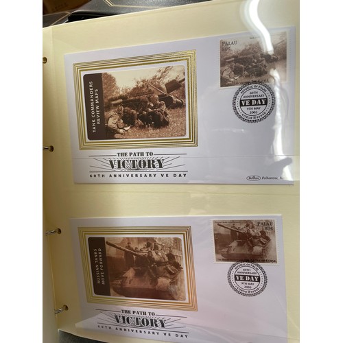 674 - FOUR A4 BINDERS OF COIN COVERS VE DAY AND 60TH ANNIVERSARY OF THE END OF WWII, PLUS THE PATH TO VICT... 