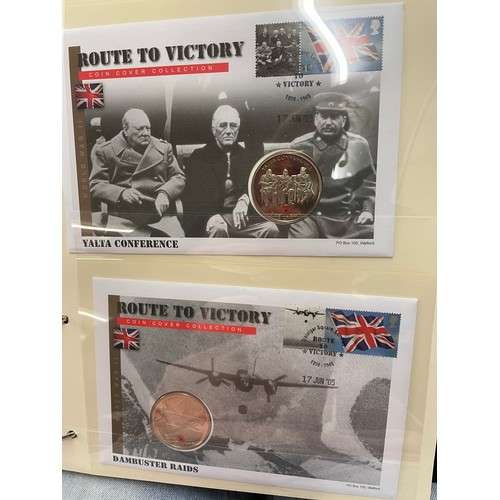 674 - FOUR A4 BINDERS OF COIN COVERS VE DAY AND 60TH ANNIVERSARY OF THE END OF WWII, PLUS THE PATH TO VICT... 