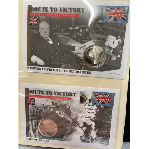 674 - FOUR A4 BINDERS OF COIN COVERS VE DAY AND 60TH ANNIVERSARY OF THE END OF WWII, PLUS THE PATH TO VICT... 