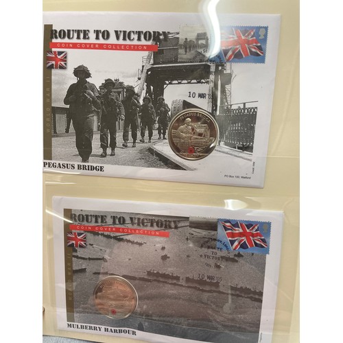 674 - FOUR A4 BINDERS OF COIN COVERS VE DAY AND 60TH ANNIVERSARY OF THE END OF WWII, PLUS THE PATH TO VICT... 