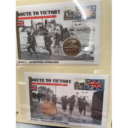 674 - FOUR A4 BINDERS OF COIN COVERS VE DAY AND 60TH ANNIVERSARY OF THE END OF WWII, PLUS THE PATH TO VICT... 