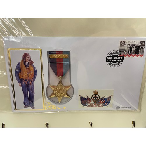 679 - A4 BINDER OF BENHAM WWII COMMEMORATIVE STAMP COVER AND ALBUM WITH VE DAY MEDAL COVERS