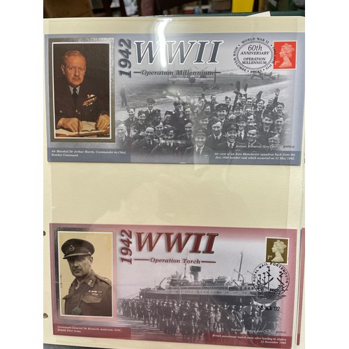 679 - A4 BINDER OF BENHAM WWII COMMEMORATIVE STAMP COVER AND ALBUM WITH VE DAY MEDAL COVERS