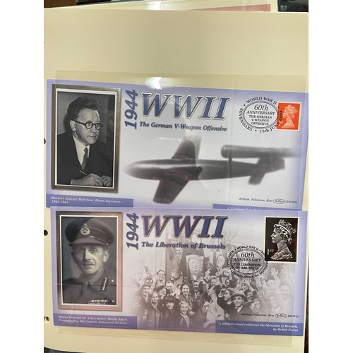 679 - A4 BINDER OF BENHAM WWII COMMEMORATIVE STAMP COVER AND ALBUM WITH VE DAY MEDAL COVERS