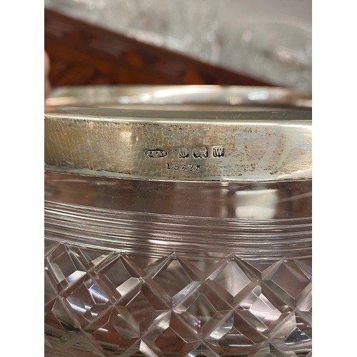 316 - SILVER RIMMED CUT GLASS FRUIT BOWL, ROYAL SCOTT CRYSTAL AND OTHER ETCHED FRUIT BOWLS AND VASES