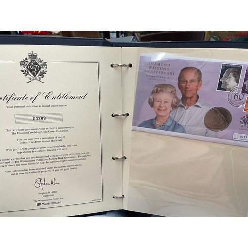 675 - EIGHT A4 BINDERS OF QUEEN ELIZABETH II DIAMOND WEDDING COIN COVER COLLECTIONS