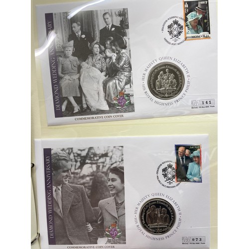 676 - FIVE A4 BINDERS OF THE QUEENS 80TH BIRTHDAY STAMP AND COIN COVER COLLECTION