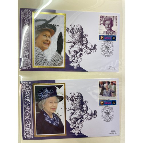 676 - FIVE A4 BINDERS OF THE QUEENS 80TH BIRTHDAY STAMP AND COIN COVER COLLECTION