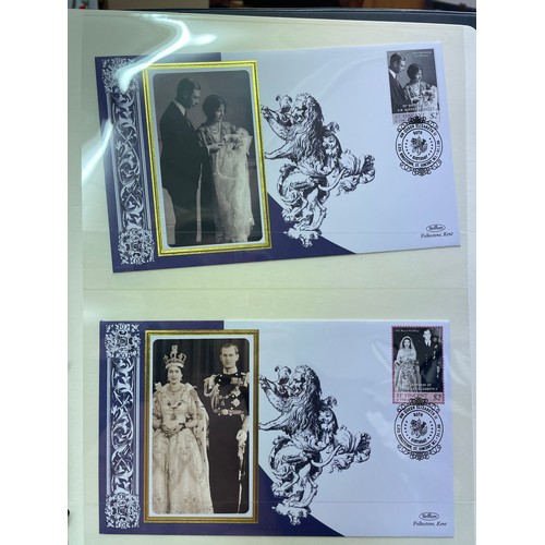 676 - FIVE A4 BINDERS OF THE QUEENS 80TH BIRTHDAY STAMP AND COIN COVER COLLECTION