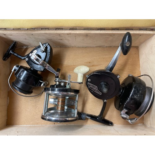 651 - INTREPID SURF CAST FIXED SPOOL REEL, MULTI PLIER FISHING REEL, AND SUPER TWIN REEL