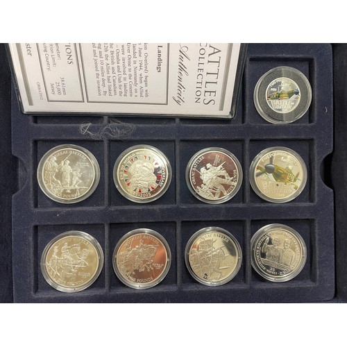 644 - BOX CONTAINING WEST MINSTER MINT GREAT BATTLES PART SILVER COIN SELECTION WITH CERTIFICATES