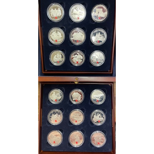 646 - BOXED TWO TRAY LEAST WE FORGET COIN COLLECTION NUMBER 429 OF £5 ENAMEL COINS