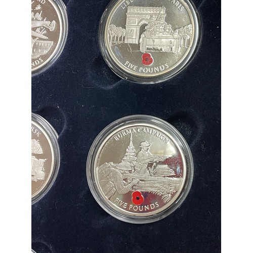 646 - BOXED TWO TRAY LEAST WE FORGET COIN COLLECTION NUMBER 429 OF £5 ENAMEL COINS