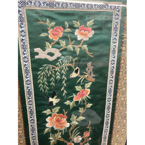 193 - CHINESE EMBROIDERED SILK PANEL AND GILT BAMBOO EFFECT FRAME