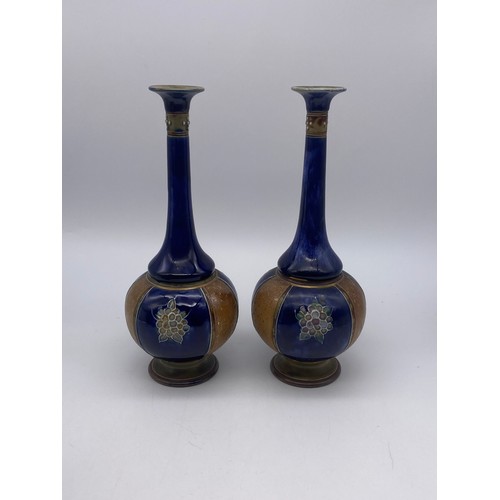 663 - PAIR OF ROYAL DOULTON TAPERED BULBOUS STONEWARE VASES NUMBER 3888 INCISED EB