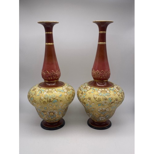 665 - PAIR OF DOULTON LAMBETH STONEWARE TAPERED BULBOUS VASES IMPRESSED 7724 WITH DOULTON SLATERS PATENT T... 