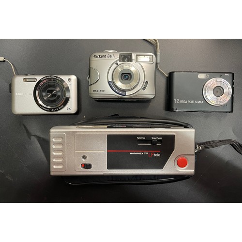 687 - SAMSUNG AND 12 MEGA PIXEL DIGITAL CAMERAS, PACKARD BELL CAMERA, HANIMEX 110 TELE CAMERAS