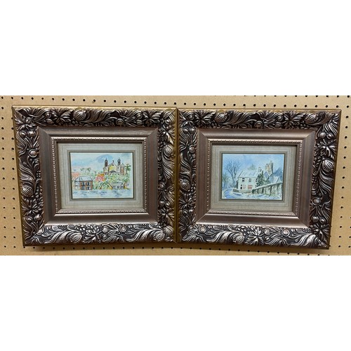 203 - TWO SMALL WATER COLOURS OF LANDSCAPES IN GILT FRAMES