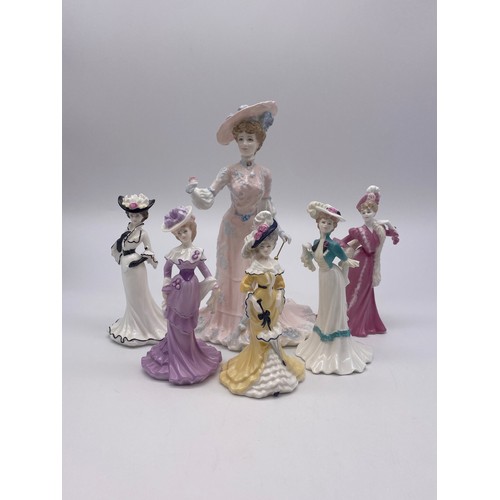 388 - COALPORT BONE CHINA LA BELLE EPOQUE LADY FRANCES FIGURE AND FIVE MINIATURE LADY FIGURES