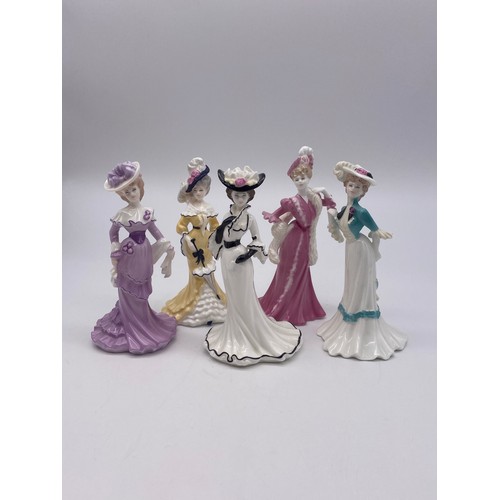 388 - COALPORT BONE CHINA LA BELLE EPOQUE LADY FRANCES FIGURE AND FIVE MINIATURE LADY FIGURES