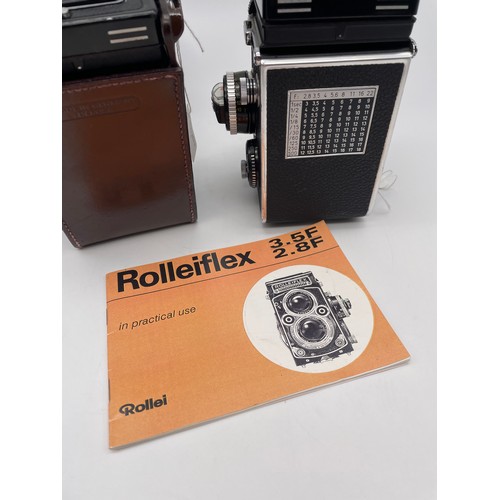 535 - TWO ROLLIFLEX BOX CAMERAS MODEL T AND 3,5F WITH BOOKLET