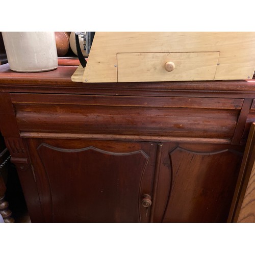 116 - VICTORIAN PINE BOOK CASE CUPBOARD WITH DRAWERS