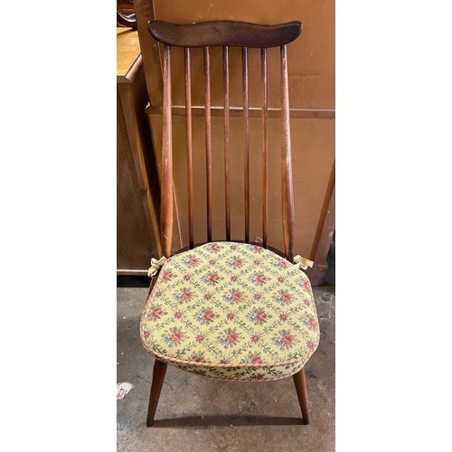 147 - ERCOL TRESTLE END DINING TABLE AND FOUR SPINDLE BACK DINING CHAIRS